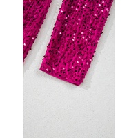 Pitaya Pink Velvet Sequin Long Sleeve V Neck Wrapped Mini Dress - L thumbnail