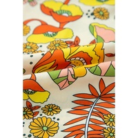 Yellow Cream Floral Print V Neck Puff Sleeve Mini Dress - L thumbnail