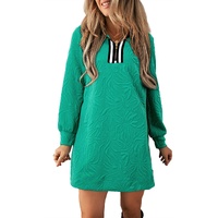 Sea Green Jacquard Textured Quarter Zipper Shift Mini Dress - S thumbnail