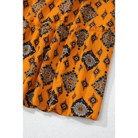 Orange Western Geometric Print Tiered Frilled Loose Fit Midi Dress - L thumbnail