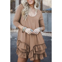 Goat Scoop Neck Tiered Ruffled Hem Long Sleeve Mini Dress - L thumbnail
