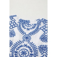 Blue Boho Floral Embroidered Notch V Neck Shift Mini Dress - XL thumbnail