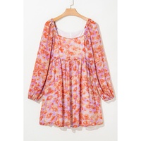 Rose Floral Print Square Neck High Waist Mini Dress - S thumbnail