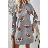 Gray Sequin Rugby Football Graphic Textured Long Sleeve Shift Mini Dress - S thumbnail