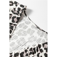 Black Leopard Print Elasticated V Neck 3/4 Puff Sleeve Dress - S thumbnail