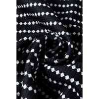Black Striped V Neck Long Puff Sleeve Shift Dress - M thumbnail