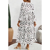White Leopard Print Notch V Neck Loose Fit Maxi Dress - S thumbnail