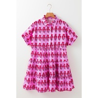 Sachet Pink Floral Print Multi Buttons Collared Short Sleeve Flowy Dress - XL thumbnail