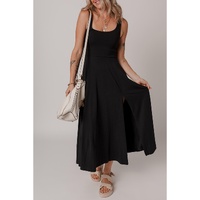 Black Sleeveless Scoop Neck Flared Split Midi Dress - XL thumbnail