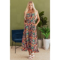 Black Boho Floral Print Thin Straps Sleeveless High Waist Maxi Dress - M thumbnail