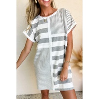 Azura Exchange Gray Stripe Mixed Printed Short Sleeve Shift Mini T Shirt Dress - L thumbnail