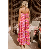 Rose Floral High Low Bandeau Vacay Dress - S thumbnail