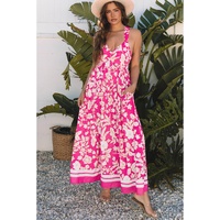 Rose Floral V Neck Crisscross Backless Maxi Dress - L thumbnail