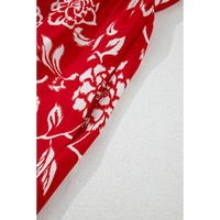 Red Floral Printed Spaghetti Strap Empire Waist Maxi Dress - L thumbnail