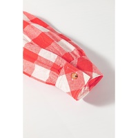 Pink Oversized Plaid Puff Sleeve Round Hem Shirt Dress - S thumbnail