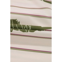 Guacamole Green Floral Striped Print Contrast Piping Puff Sleeve Dress - L thumbnail
