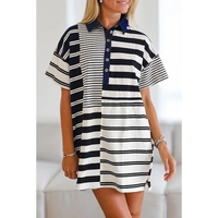 Black Stripe Half Placket Polo T Shirt Dress - L thumbnail