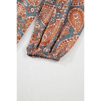 Orange Paisley Print Loose Fit Drawstring High Waist Mini Dress - L thumbnail
