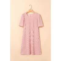 Blossom Corded Knit Crew Neck Puff Sleeve Shift Mini Dress - L thumbnail