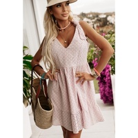 Delicacy Embroidered Eyelets Ruffled Hem Sleeveless Mini Dress - L thumbnail