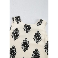 Beige Geometric Printed Sleeveless Hollowed Bowknot Back Mini Dress - L thumbnail