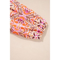 Khaki Abstract Printed Long Sleeve Tied Neckline Mini Dress - L thumbnail