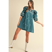 Skobeloff Boho Floral Ruffle Puff Sleeve Lace-up V Neck Mini Dress - M thumbnail