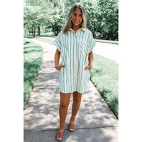 Mint Green St Patricks Striped Wide Short Sleeve Shift Mini Shirt Dress - L thumbnail
