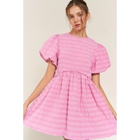 Bonbon Textured Bubble Sleeve High Waist Mini Dress - L thumbnail
