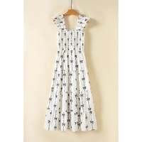 Black Bow Print Smocked Square Neck Ruffle Tiered Maxi Dress - XL thumbnail