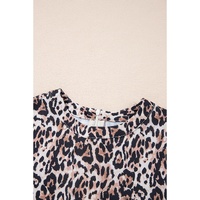 Brown Leopard Print Crew Neck Shift Short T Shirt Dress - L thumbnail