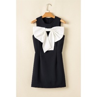 Black Contrast Bowknot Applique Crew Neck Sleeveless Mini Dress - XL thumbnail