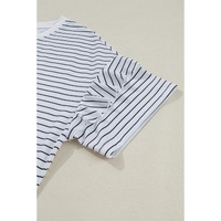 White Stripe Ruffled Short Sleeve Crew Neck T Shirt Shift Mini Dress - L thumbnail