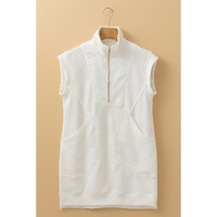 White Textured Half Zip Collared Cap Sleeve Mini Dress - S thumbnail