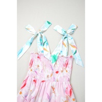 Pink Floral Print Knotted Shoulder Smocked Maxi Dress - L thumbnail