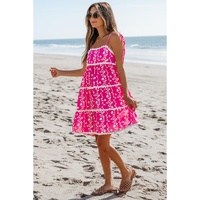 Pink Floral Print Ric Rac Patched Sleeveless Mini Dress - L thumbnail