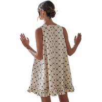 White Bow Checker Pearled Buttons Back Ruffled Sleeveless Mini Dress - L thumbnail
