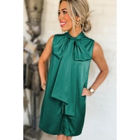 Evergreen Bow Tie Satin Shift Sleeveless Mini Dress - L thumbnail