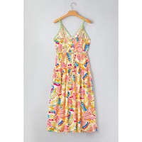 Orange Abstract Print Spaghetti Strap Piping Detail Maxi Dres - L thumbnail