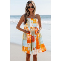 Orange Seashell Patchwork Print Self-tie Flowy Sundress - XL thumbnail