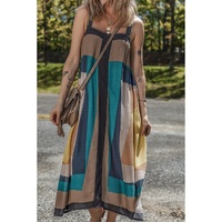 Brown Retro Geometric Printed Y Back Sleeveless Dress - L thumbnail