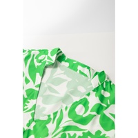 Green Floral Print Puff Half Sleeve V Neck Babydoll Dress - S thumbnail