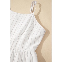 Beige Stripe Spaghetti Strap Pocketed High Waist Maxi Dress - L thumbnail