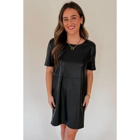 Black Faux Leather Loose T-shirt Dress - L thumbnail