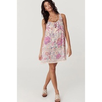 Multicolour Floral Print Fringed Tie U Neck Sleeveless Mini Dress - M thumbnail