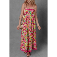 Multicolour Floral Tied Straps Ricrac Trim Maxi Dress - M thumbnail