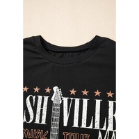 Black Nashville Guitar Print Crew Neck T Shirt Mini Dress - M thumbnail