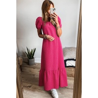 Rose Ginham Check Bubble Sleeve Ruffled Maxi Dress - L thumbnail