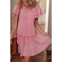 Sachet Pink Mineral Wash Raw Edge Ruffle Mini Dress - S thumbnail