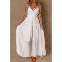 White Spaghetti Straps High Waist Elegant Long Dress - L thumbnail